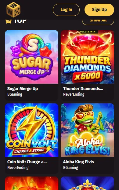 Wanted Win online lobby opened in a mobile browser with pokies tiles